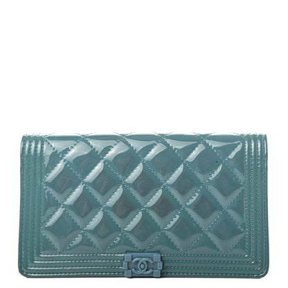 Chanel Patent Quilted Plexiglass Boy Yen Wallet Turquoise 1 of 8