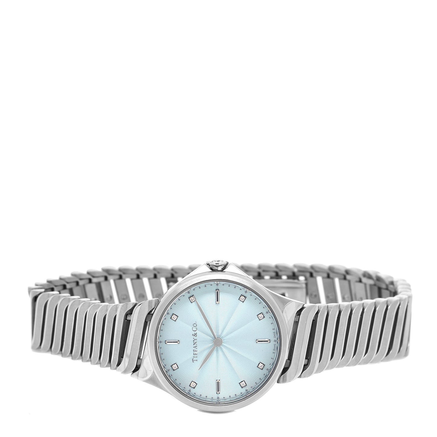 Stainless Steel Diamond 34mm Metro 3-Hand Quartz Watch Ice Blue