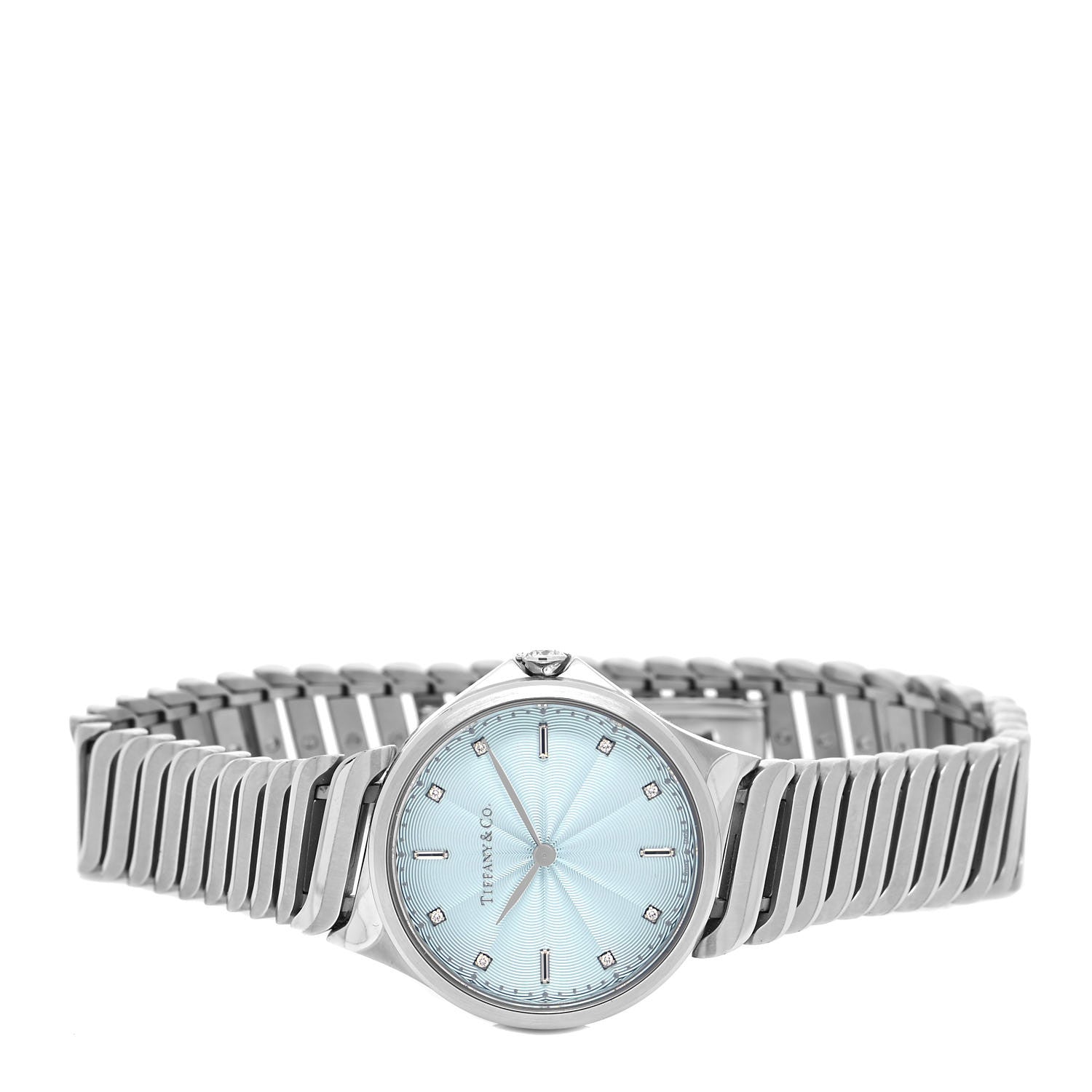 Tiffany Stainless Steel Diamond 34mm Metro 3-Hand Quartz Watch Ice Blue 2 of 5