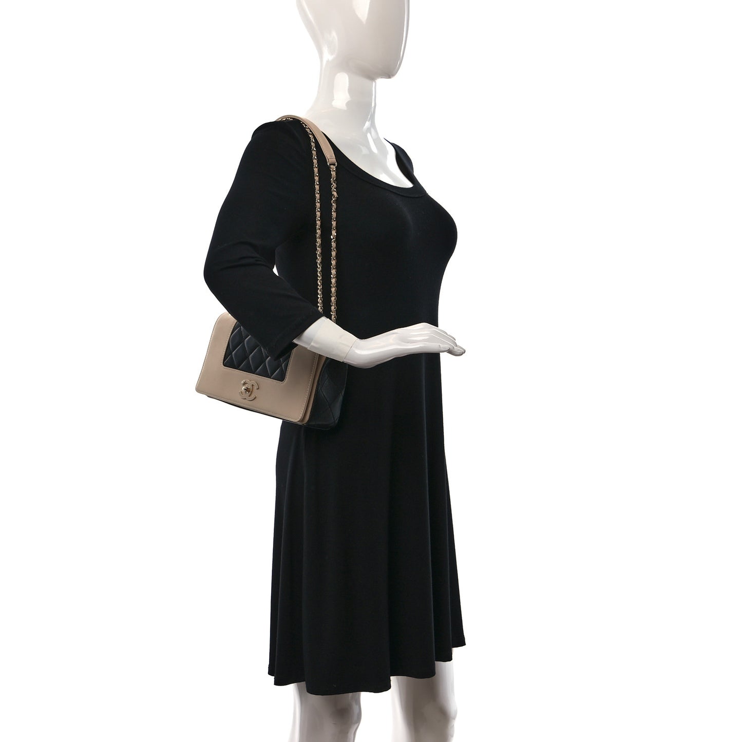 Sheepskin Quilted Medium Vintage Mademoiselle Flap Beige Black