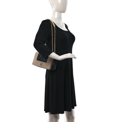 Chanel Sheepskin Quilted Medium Vintage Mademoiselle Flap Beige Black 2 of 12