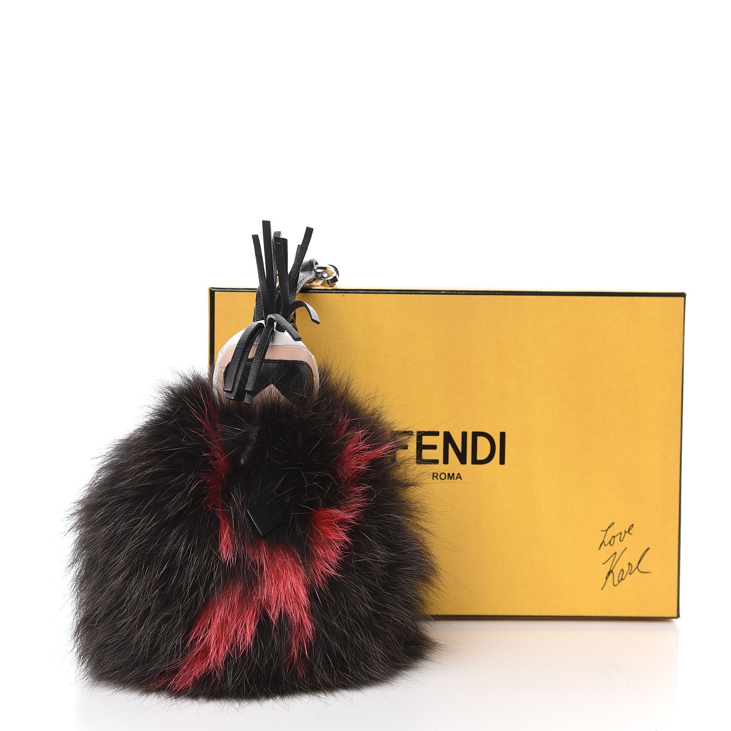Fendi Fox Fur Shiny Nappa Bi-Color Super Karlito Pom Pom Bag Charm Moro Rosso Chiaro 4 of 4