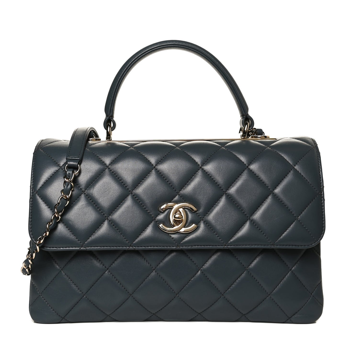 Lambskin Quilted Medium Trendy CC Flap Dual Handle Bag Blue