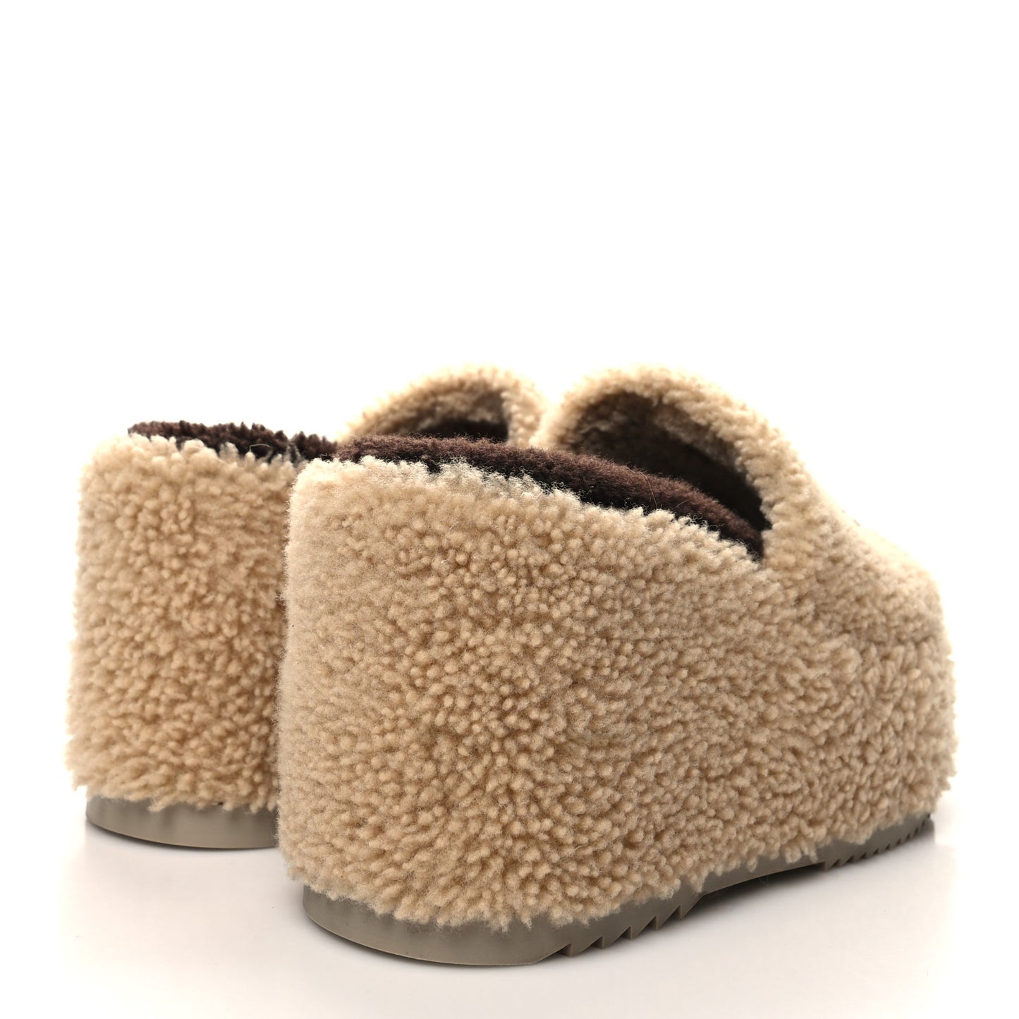 Shearling Interlocking G Womens Elea Platform Slide Wedge Sandals 38 Butterscotch Cocoa