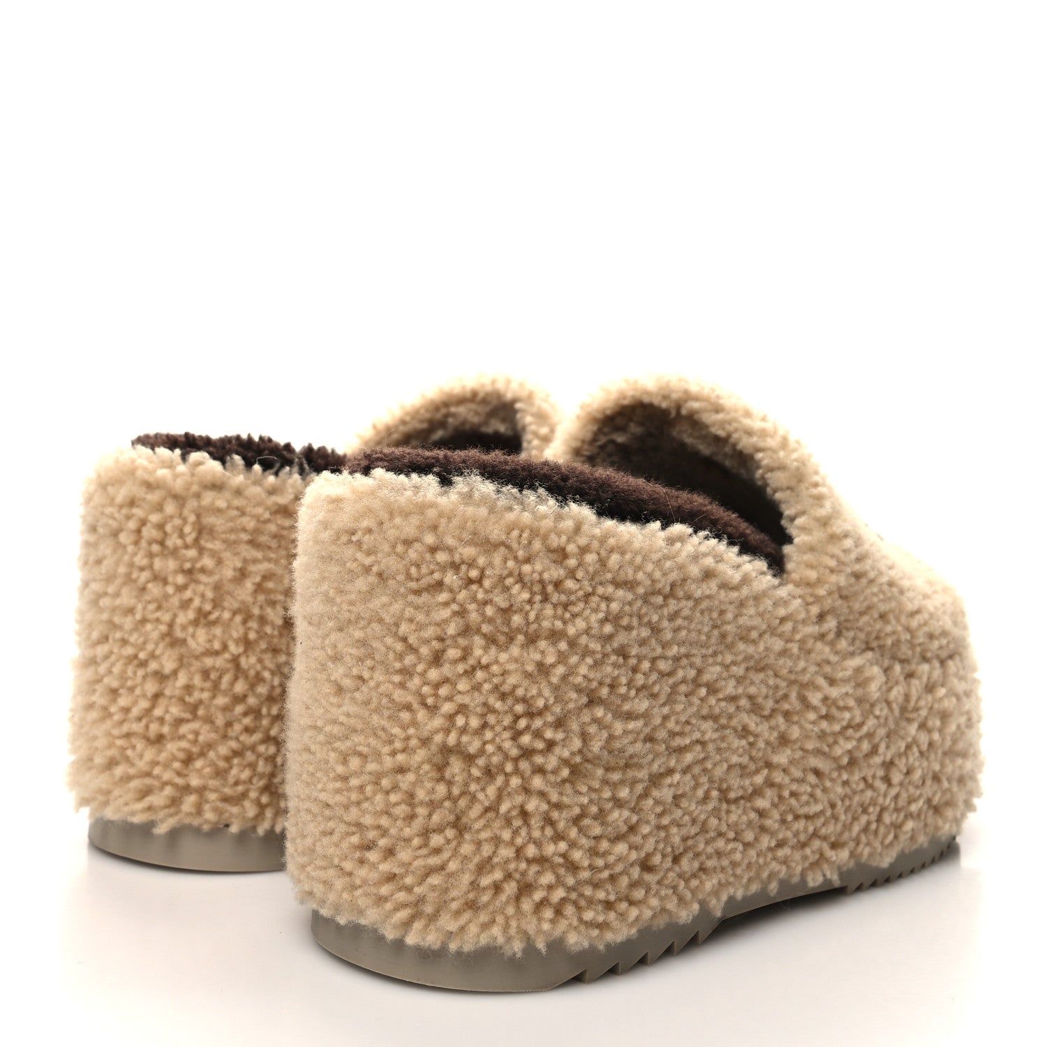 Gucci Shearling Interlocking G Womens Elea Platform Slide Wedge Sandals 38 Butterscotch Cocoa 4 of 8