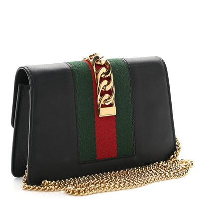 Gucci Calfskin Super Mini Sylvie Chain Shoulder Bag Black 3 of 9