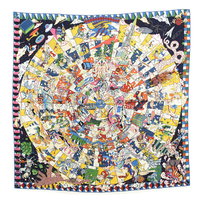 Hermes Cashmere Silk L'Epopee D'Shawl 140 Bleu Jaune Multicolore 1 of 3