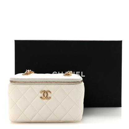 Chanel Lambskin Enamel Quilted Logo Small Vanity Case With Chain White 11 of 11