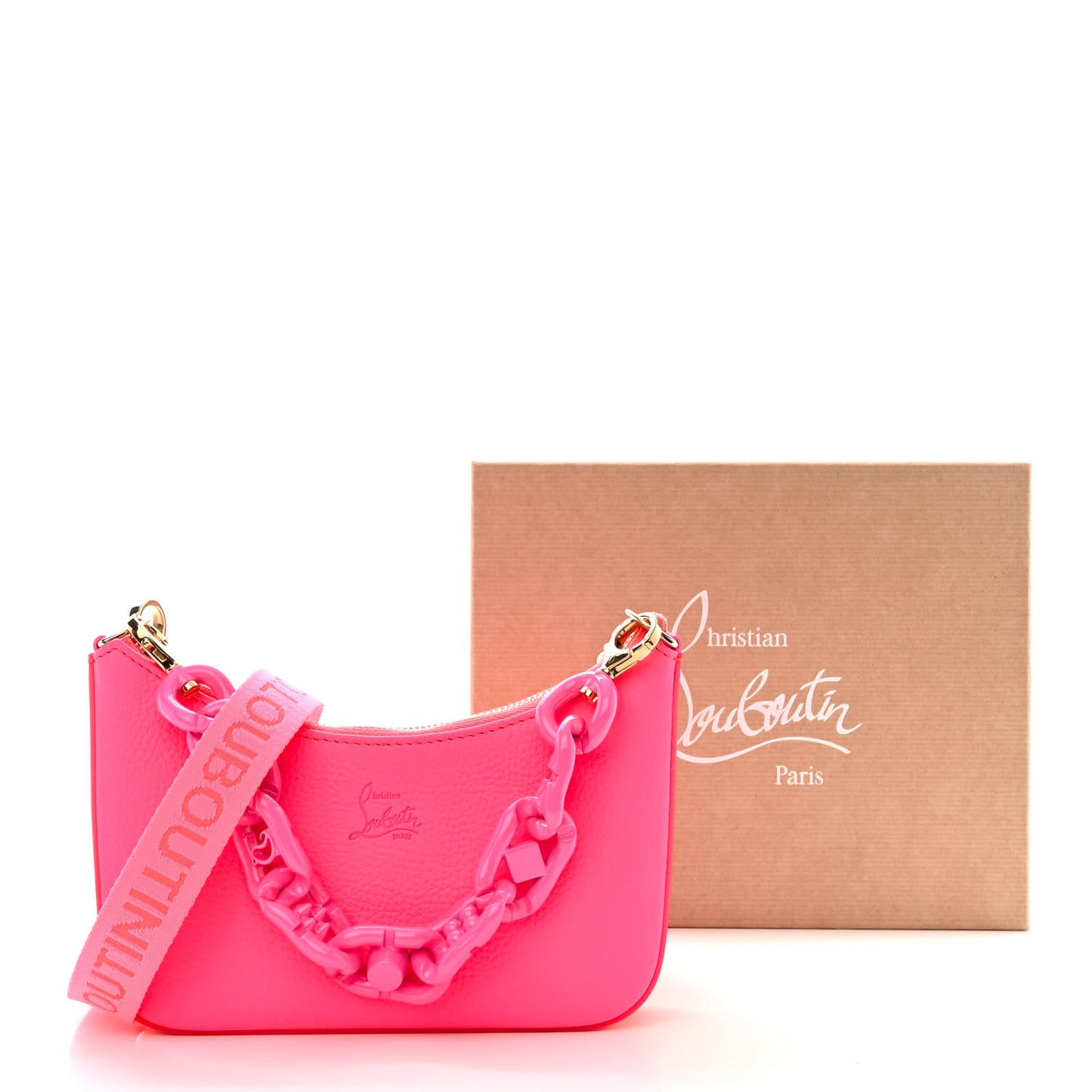 Calfskin Mini Loubila Chain Shoulder Bag Fluo Pink