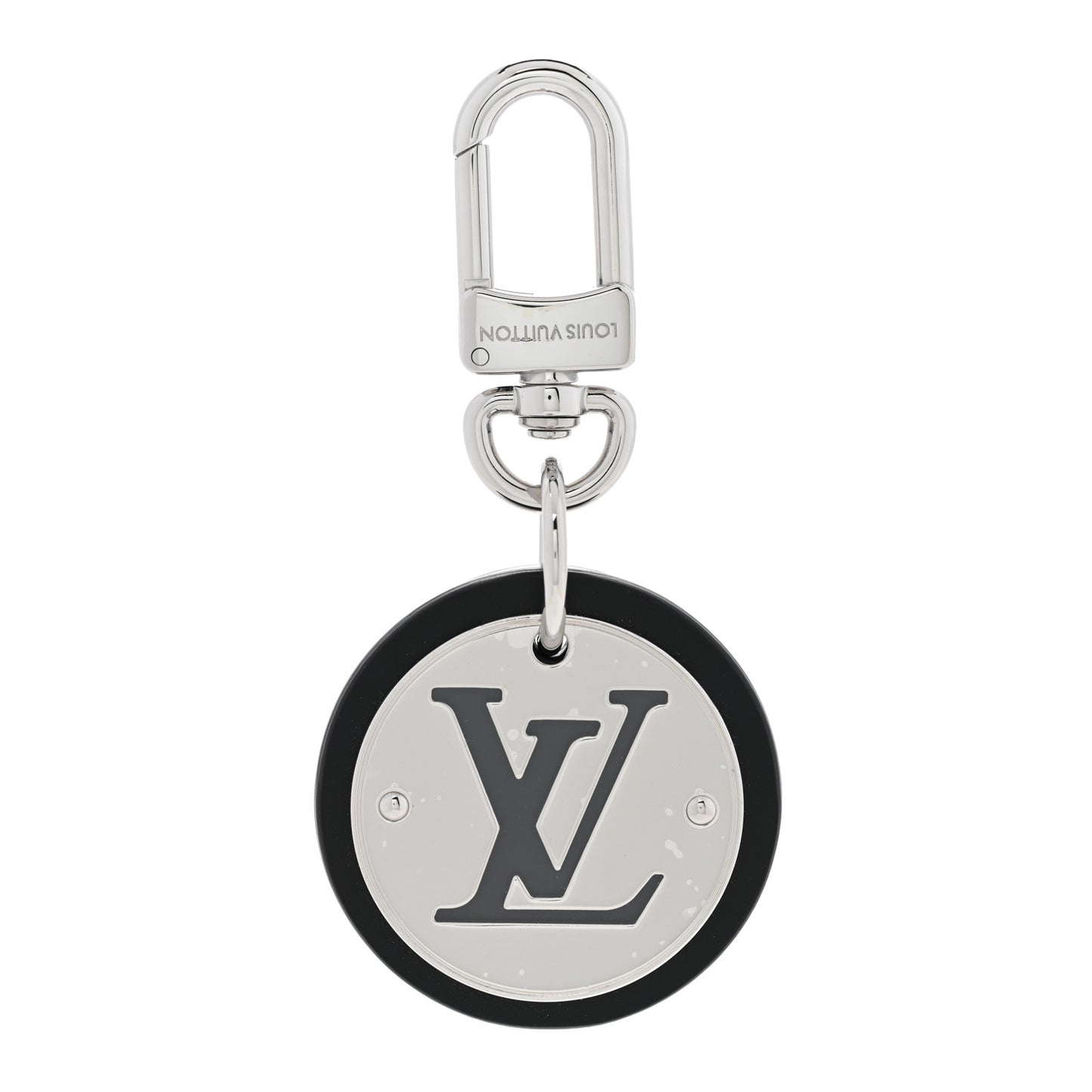 LOUIS VUITTON Metal Calfskin LV Cut Circle Bag Charm Key Holder Silver