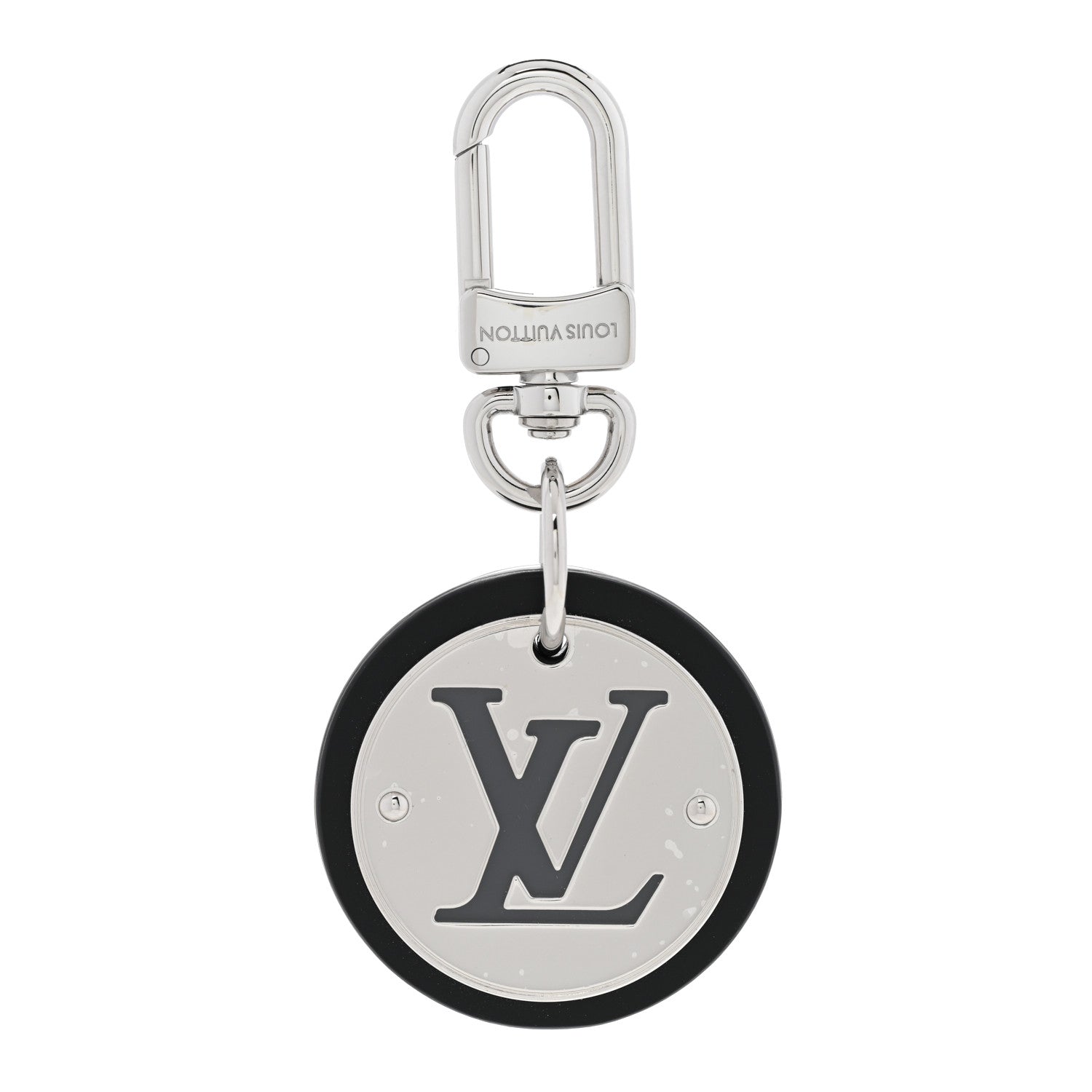 Louis Vuitton LOUIS VUITTON Metal Calfskin LV Cut Circle Bag Charm Key Holder Silver 1 of 5
