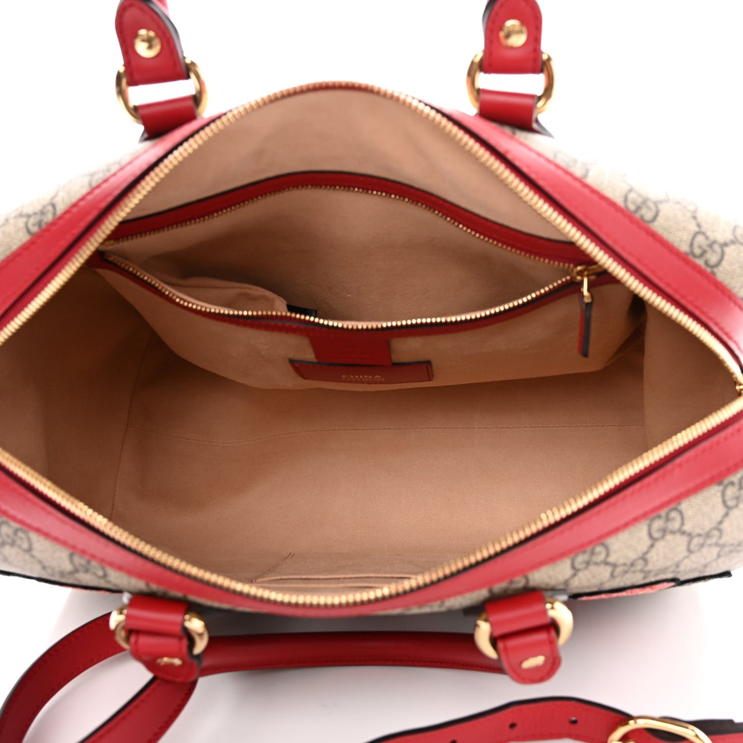 GG Supreme Monogram Rose Embroidered Medium Boston Hibiscus Red