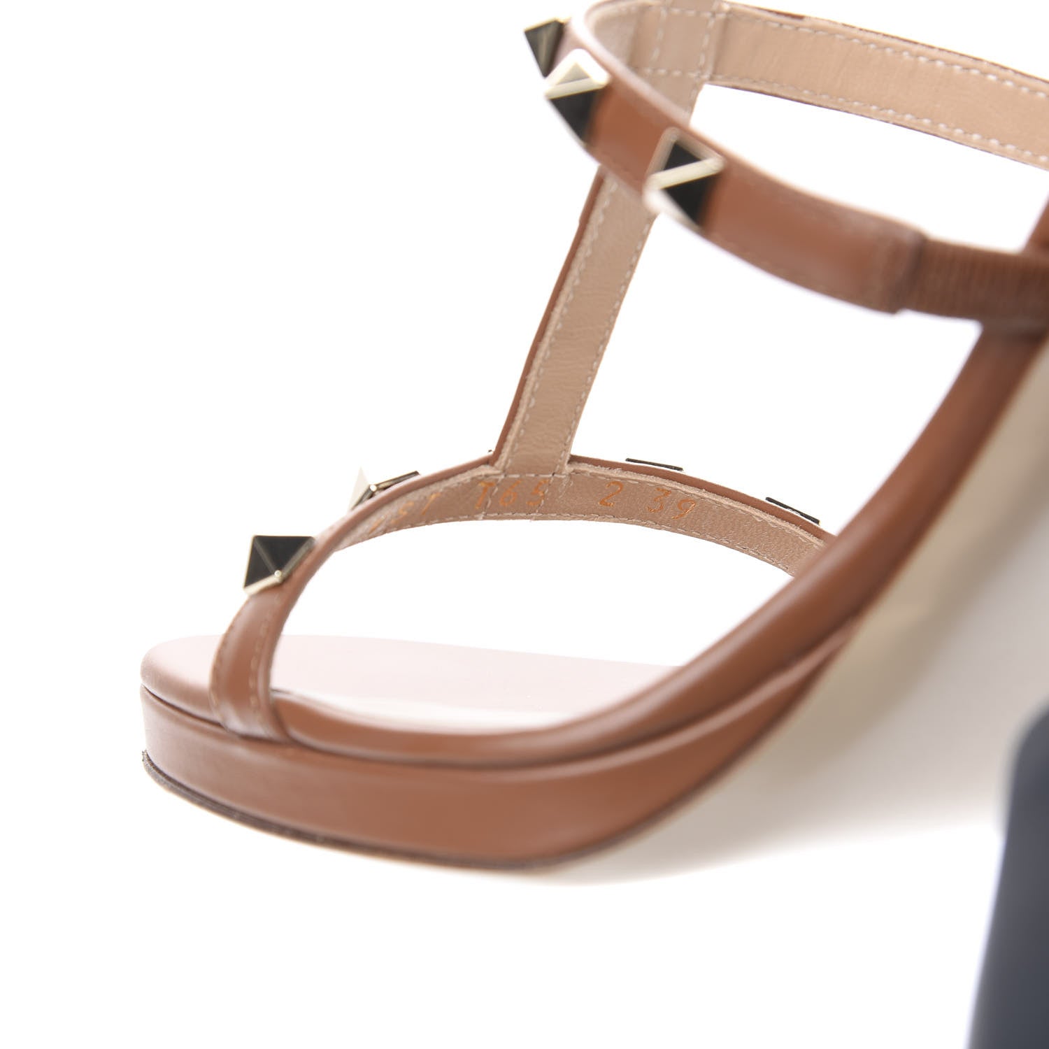 Valentino Garavani Calfskin Rockstud T-Strap 10/110mm Platform Sandals 39 Saddle Brown 8 of 9