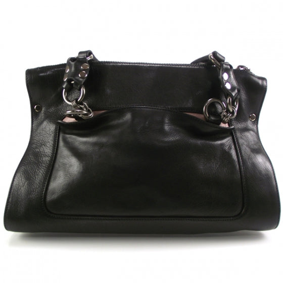 Leather Chain Tote Black