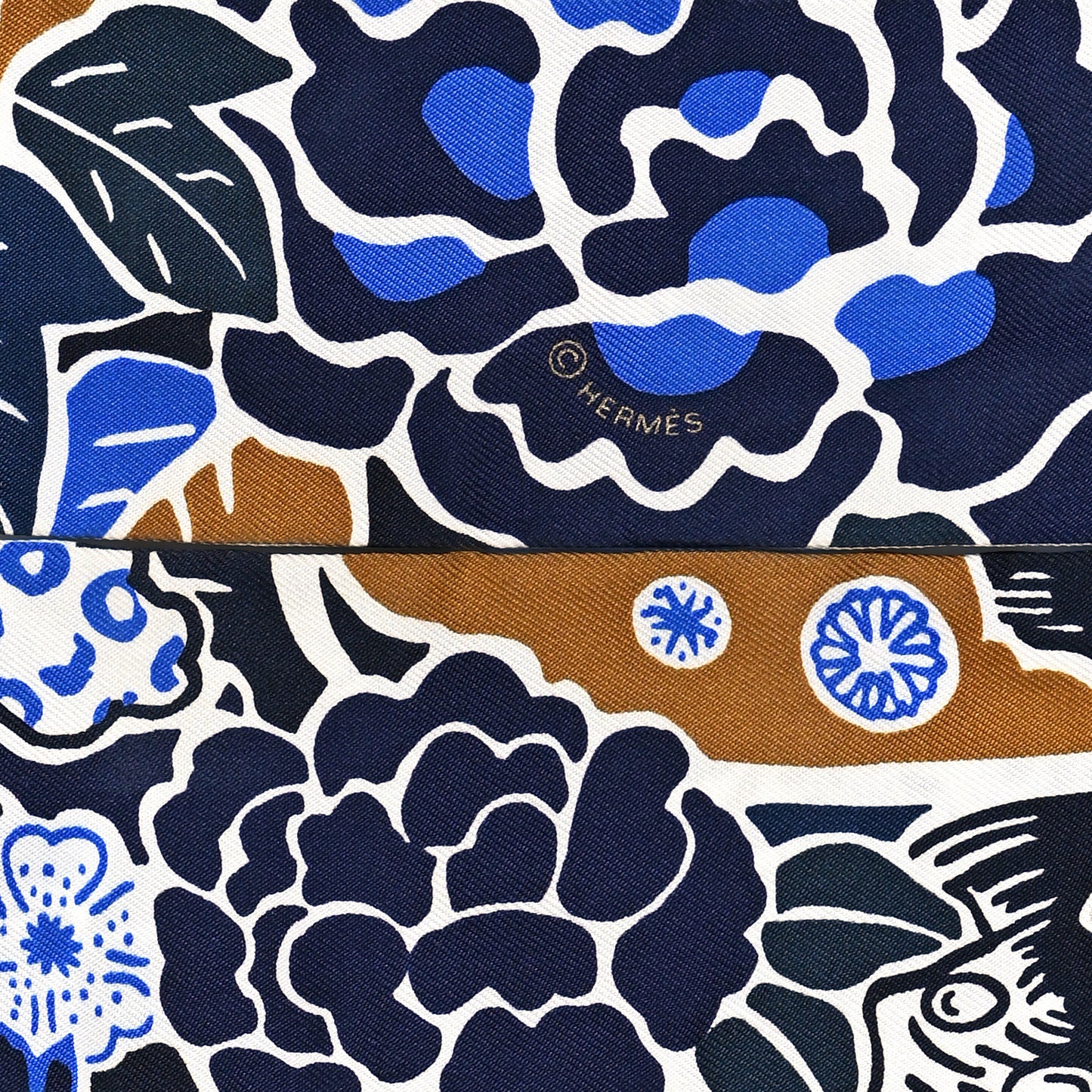 Silk Bingata Twilly Marine Tabac White