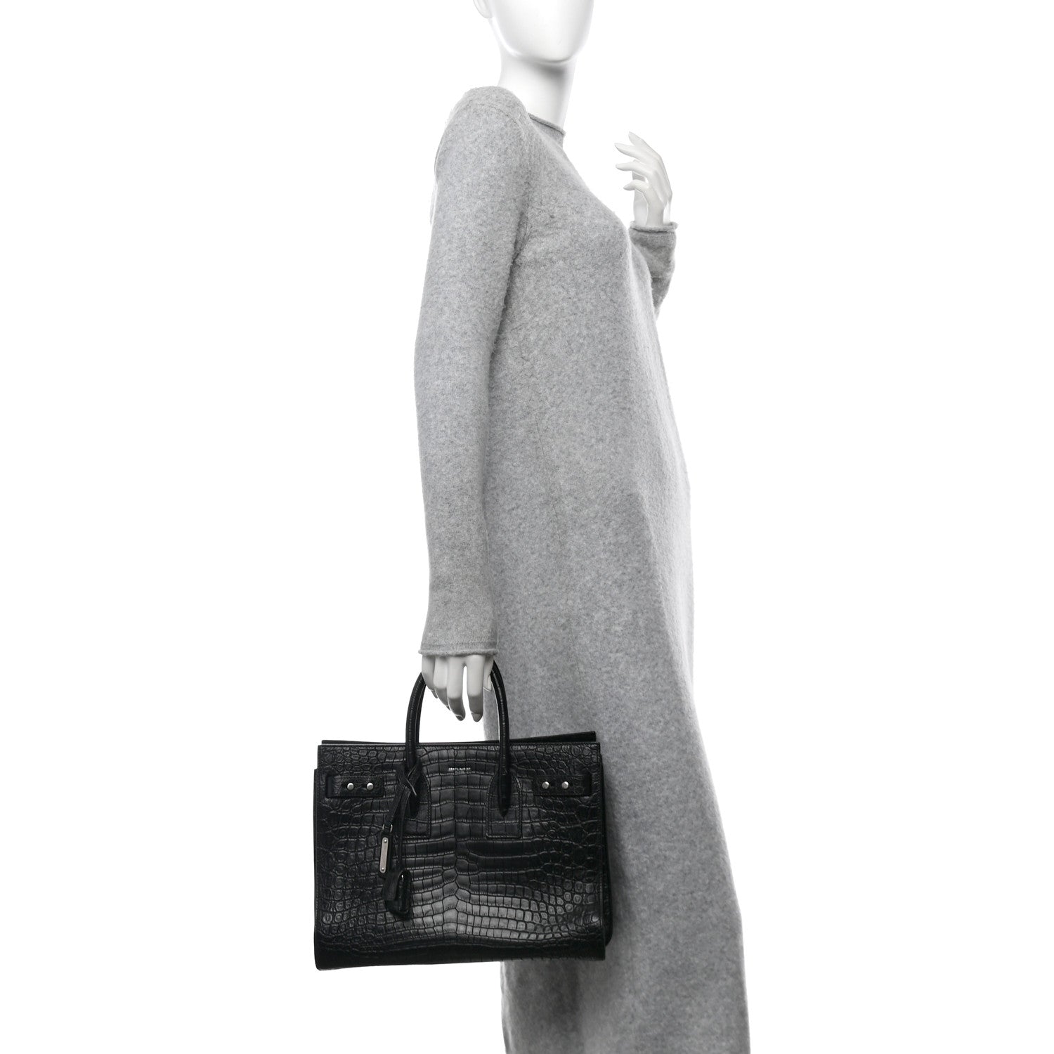 Saint Laurent Calfskin Crocodile Embossed Small Supple Sac de Jour Black 2 of 11