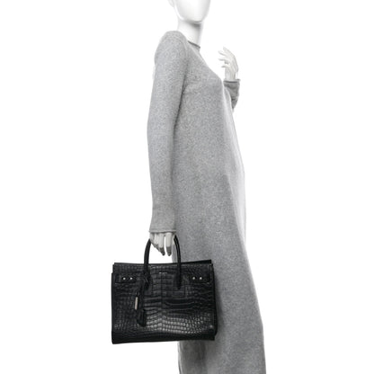 Saint Laurent Calfskin Crocodile Embossed Small Supple Sac de Jour Black 2 of 11