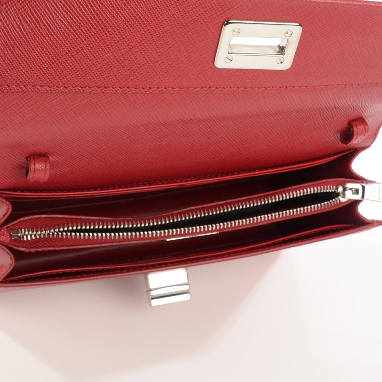 Prada Saffiano Lux Flap Crossbody Fuoco 5 of 9
