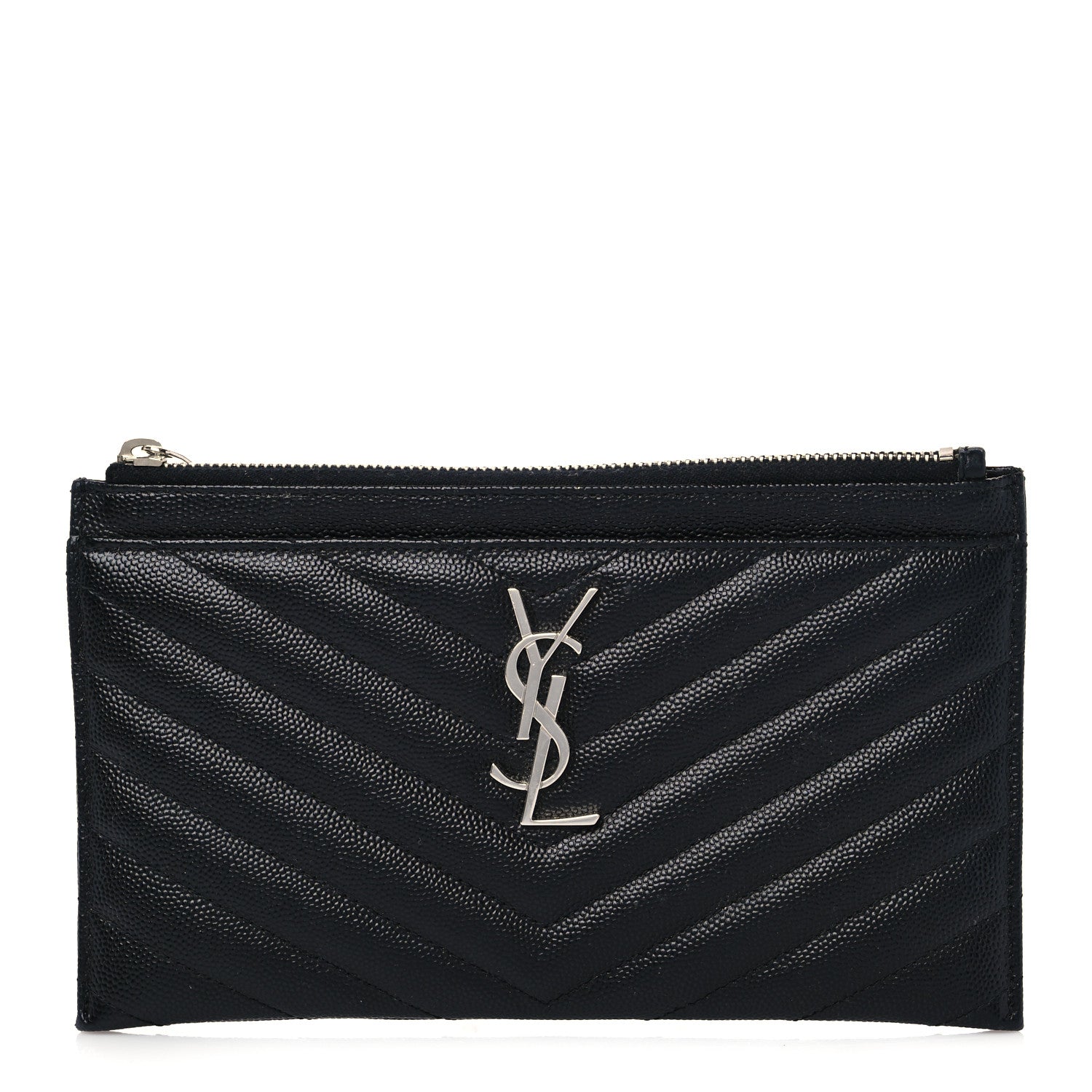 Saint Laurent Grain De Poudre Chevron Monogram Bill Pouch Black 1 of 7