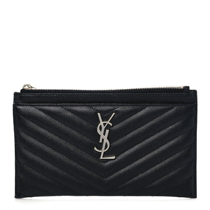 Saint Laurent Grain De Poudre Chevron Monogram Bill Pouch Black 1 of 7