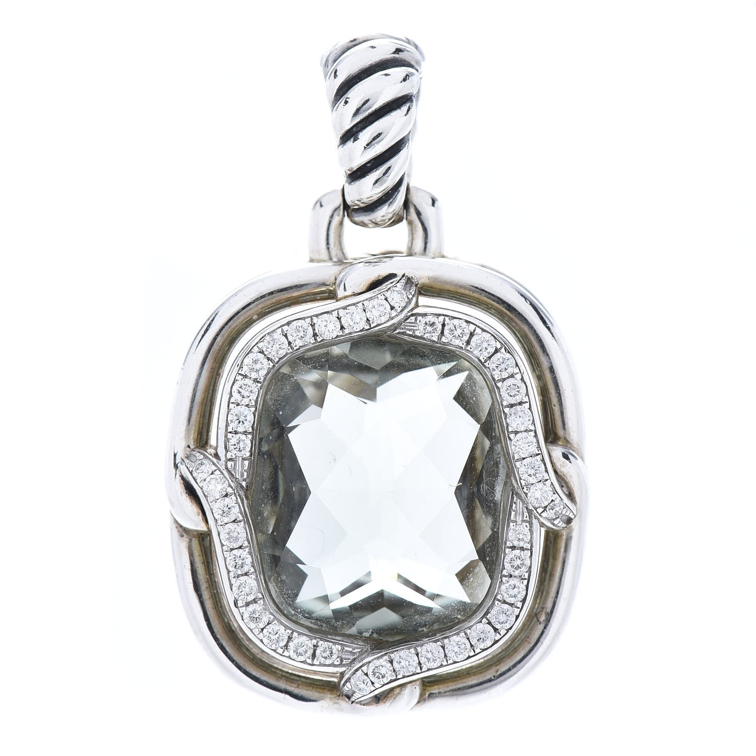 David Yurman Sterling Silver Diamond Prasiolite 19mm Labyrinth Pendant 1 of 3