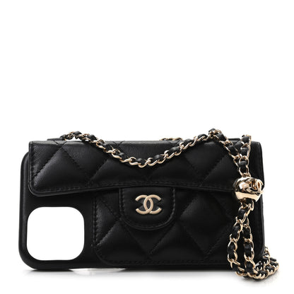 Chanel Lambskin Quilted iPhone XII Holder With Chain Black 1 of 6