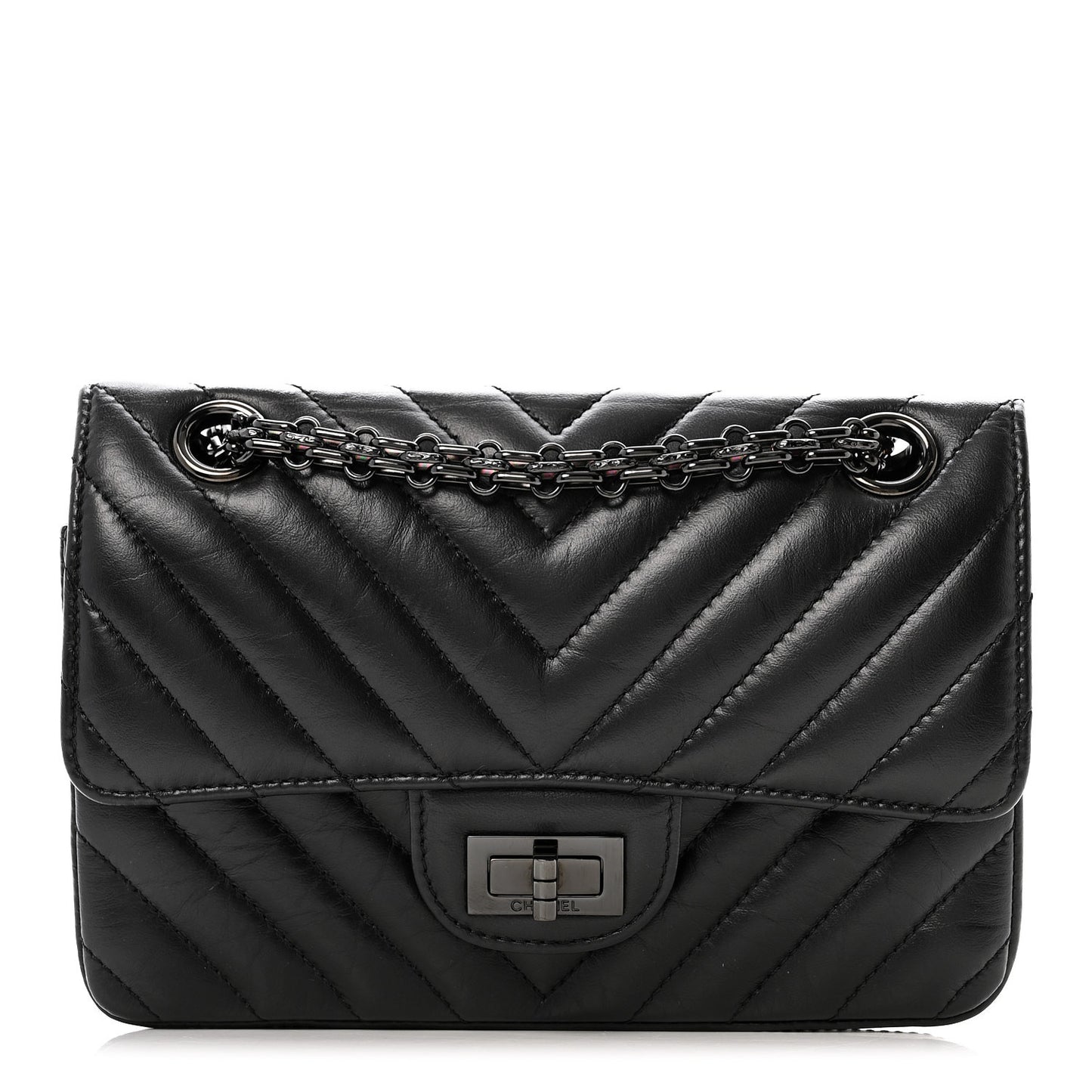 Aged Calfskin Chevron Quilted 2.55 Reissue Mini Flap So Black