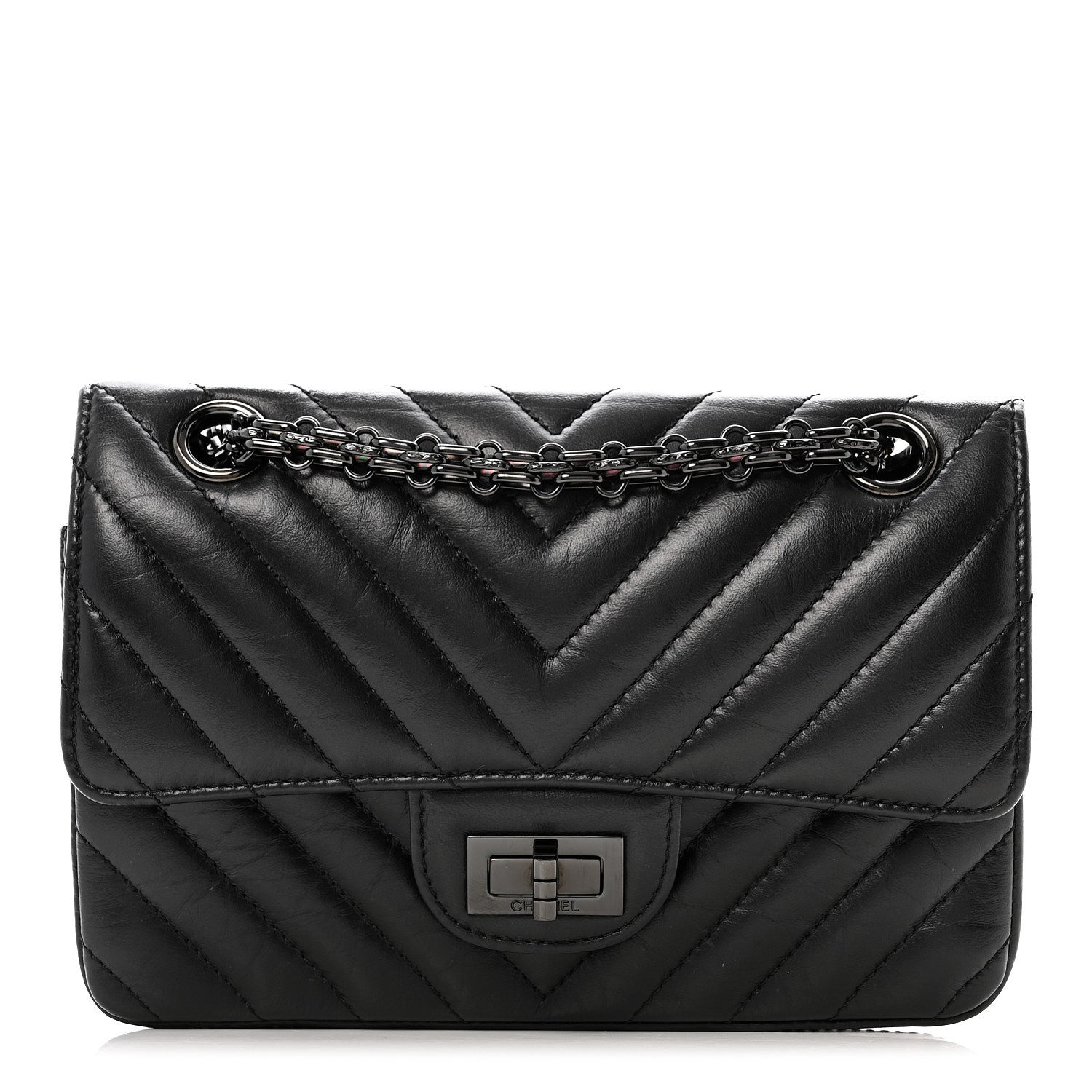 Chanel Aged Calfskin Chevron Quilted 2.55 Reissue Mini Flap So Black 1 of 12