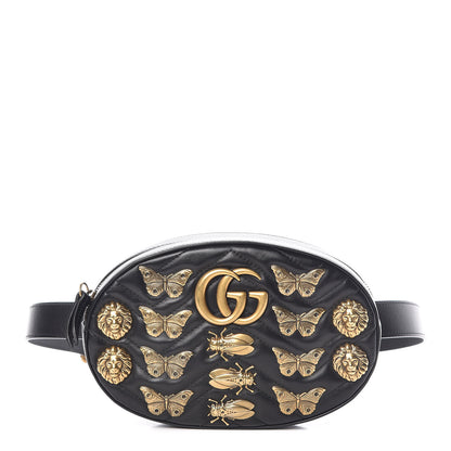Gucci Calfskin Matelasse Animal Studs GG Marmont Belt Bag 95 38 Black 1 of 7