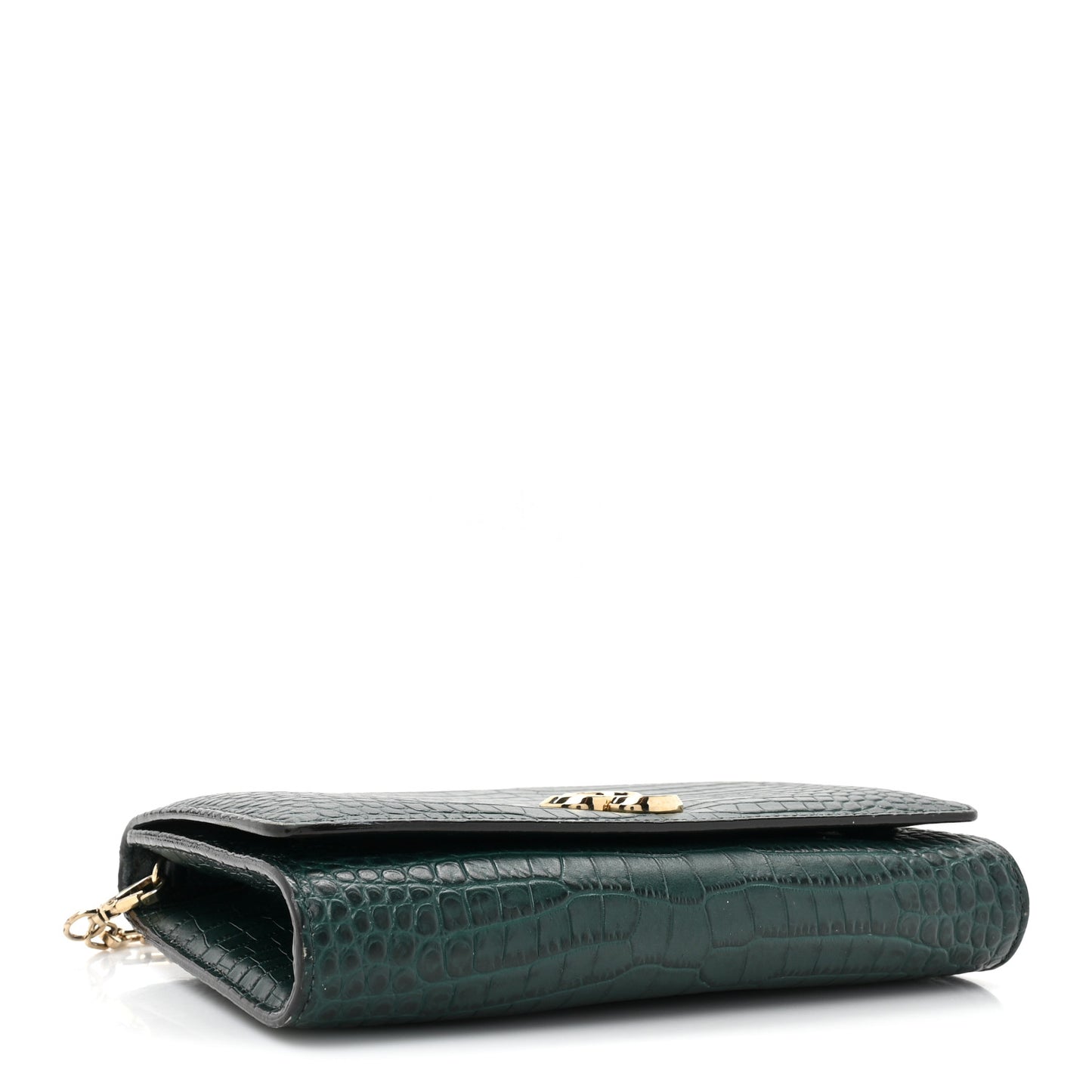 Calfskin Crocodile Embossed Varenne Chain Clutch Dark Green