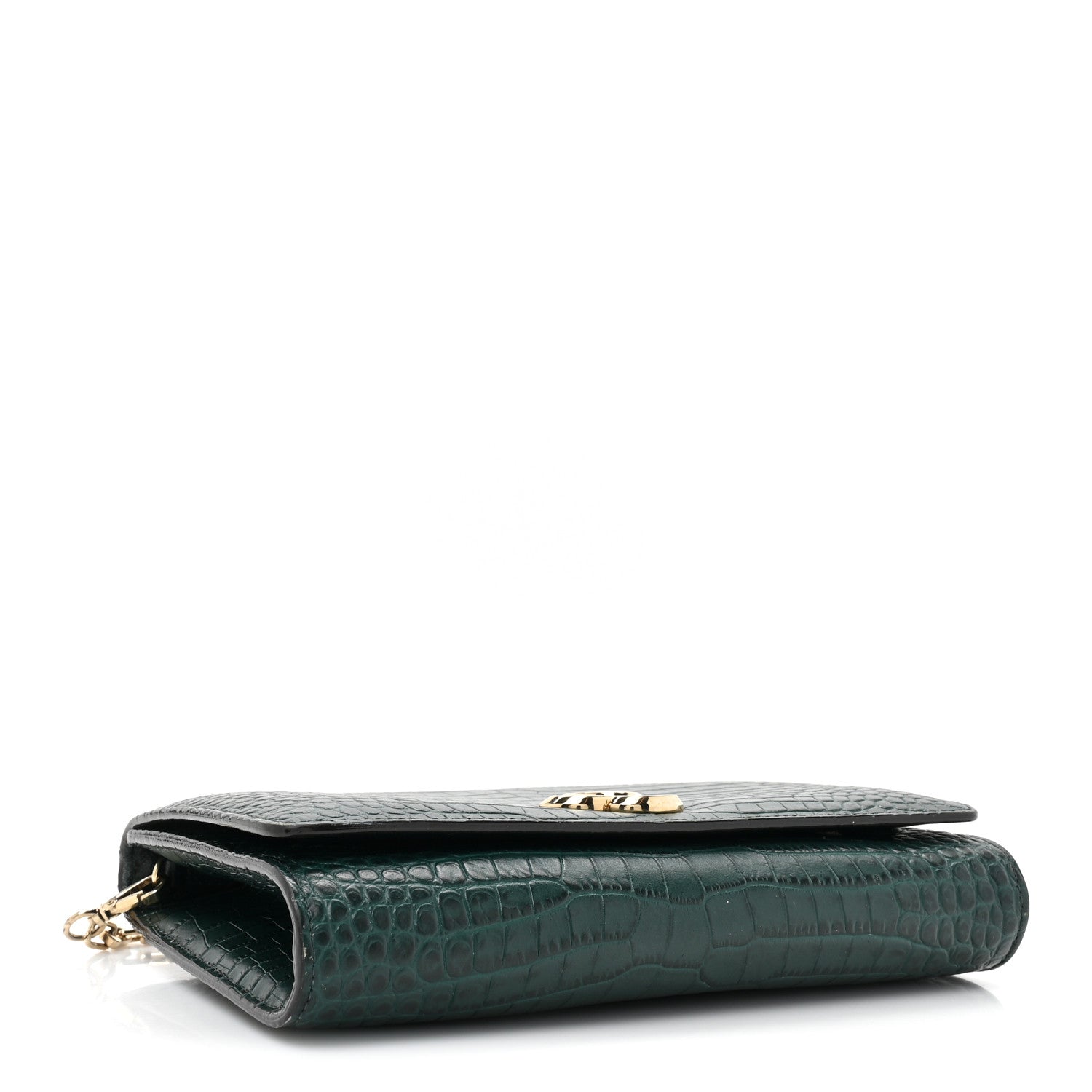 Jimmy Choo Calfskin Crocodile Embossed Varenne Chain Clutch Dark Green 4 of 19