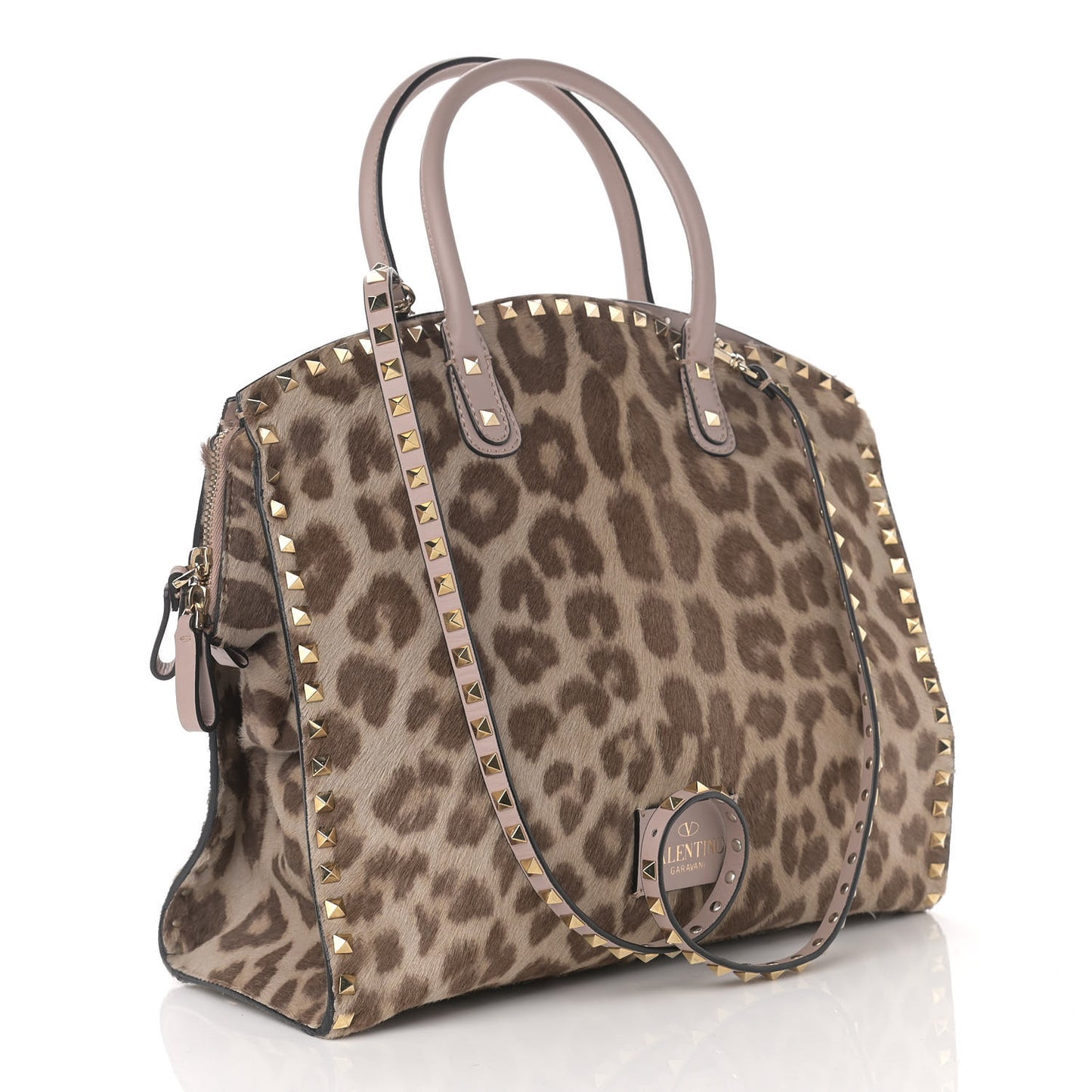 Calf Hair Animal Rockstud Satchel Leopard