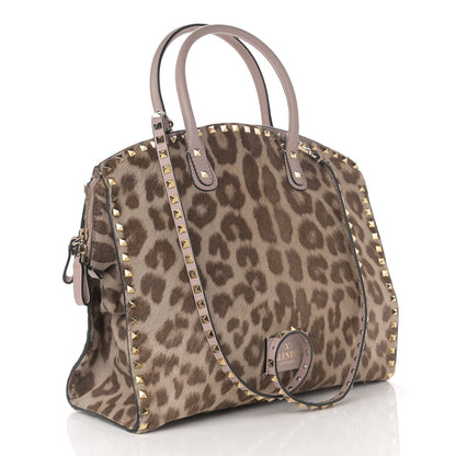 Valentino Garavani Calf Hair Animal Rockstud Satchel Leopard 2 of 14