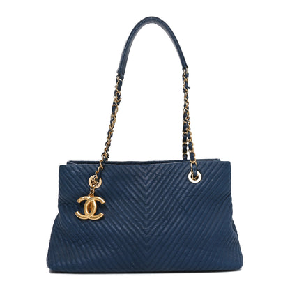 Chanel Wrinkled Lambskin Chevron Quilted Surpique Tote Navy Blue 1 of 10