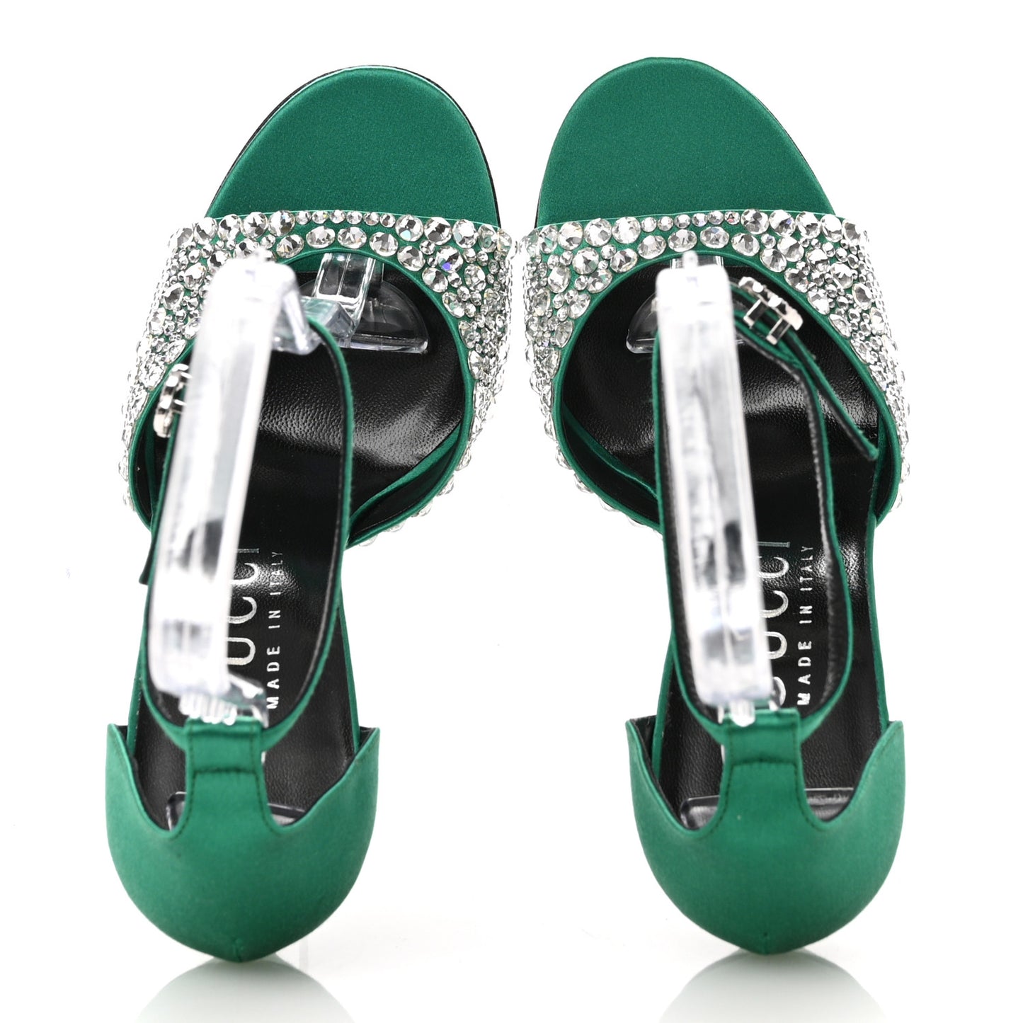 Satin Crystal Ankle Strap Sandal Pumps 39.5 Emerald