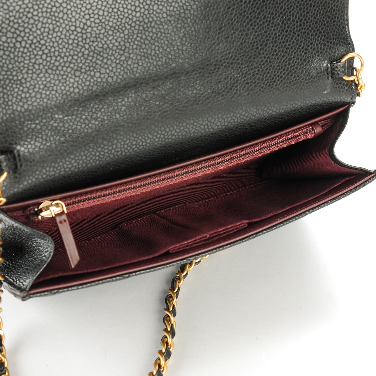 Caviar Quilted Wallet on Removable Chain Black