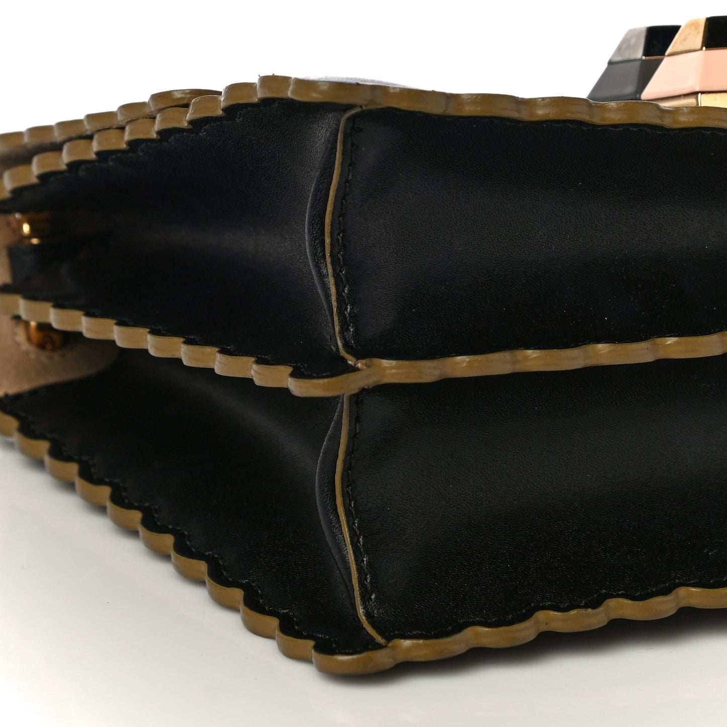 Vitello Liberty Scalloped Studded Small Kan I Shoulder Bag Black