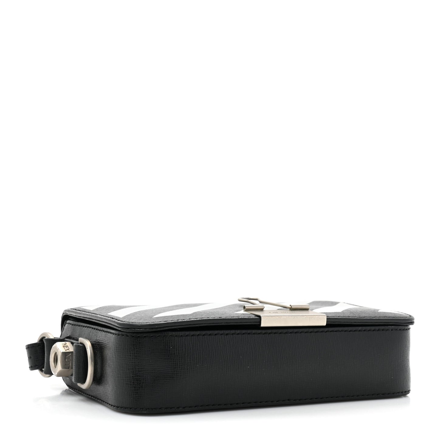Saffiano Striped Mini Diag Binder Clip Bag Black White