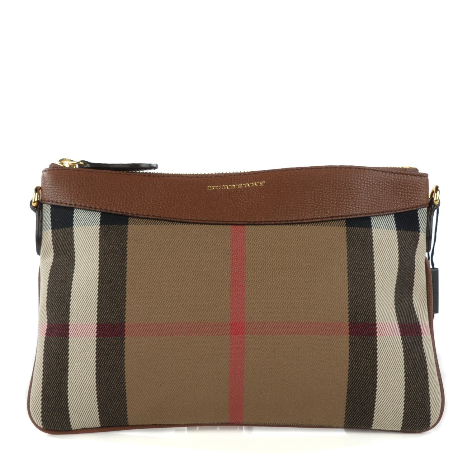 Burberry House Check Derby Peyton Crossbody Clutch Bag Tan 1 of 12