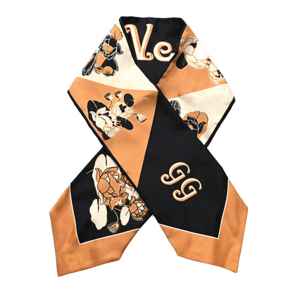 Gucci Silk Twill Lit Ninfea Neck Bow Scarf Beige Black 1 of 3