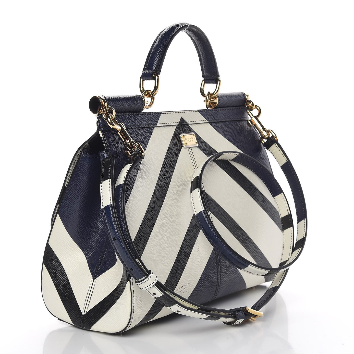 Dauphine Chevron Striped Medium Miss Sicily Satchel Blue
