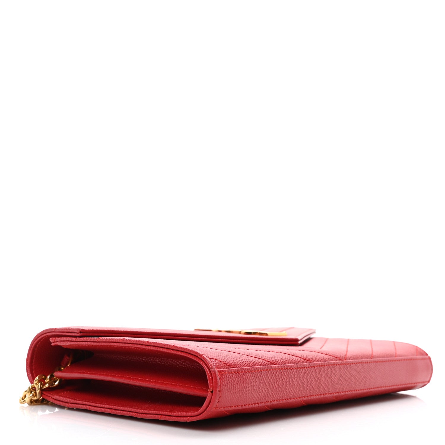 Saint Laurent Grain De Poudre Matelasse Chevron Monogram Chain Wallet Red 4 of 9