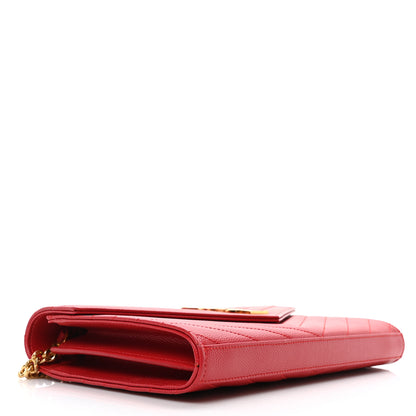 Saint Laurent Grain De Poudre Matelasse Chevron Monogram Chain Wallet Red 4 of 9