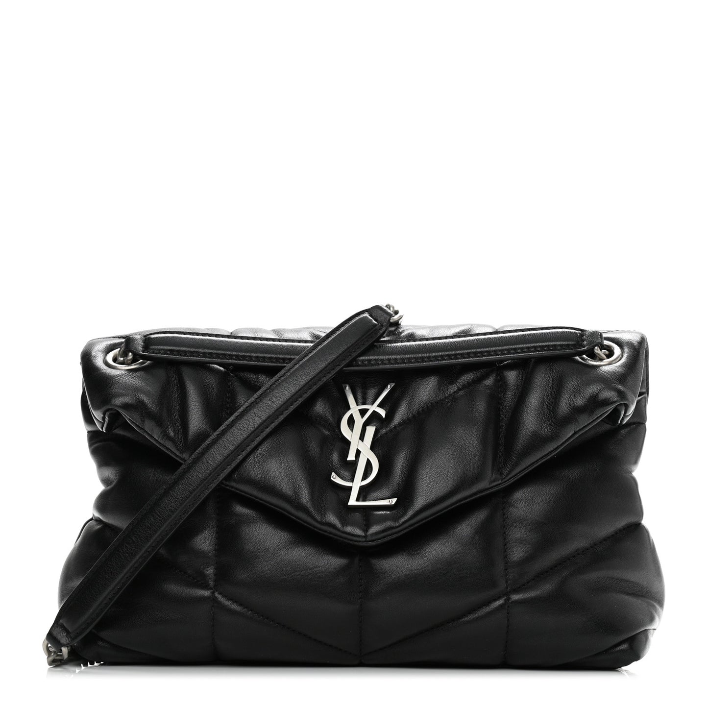 Lambskin Quilted Small Loulou Puffer Monogram Chain Satchel Black