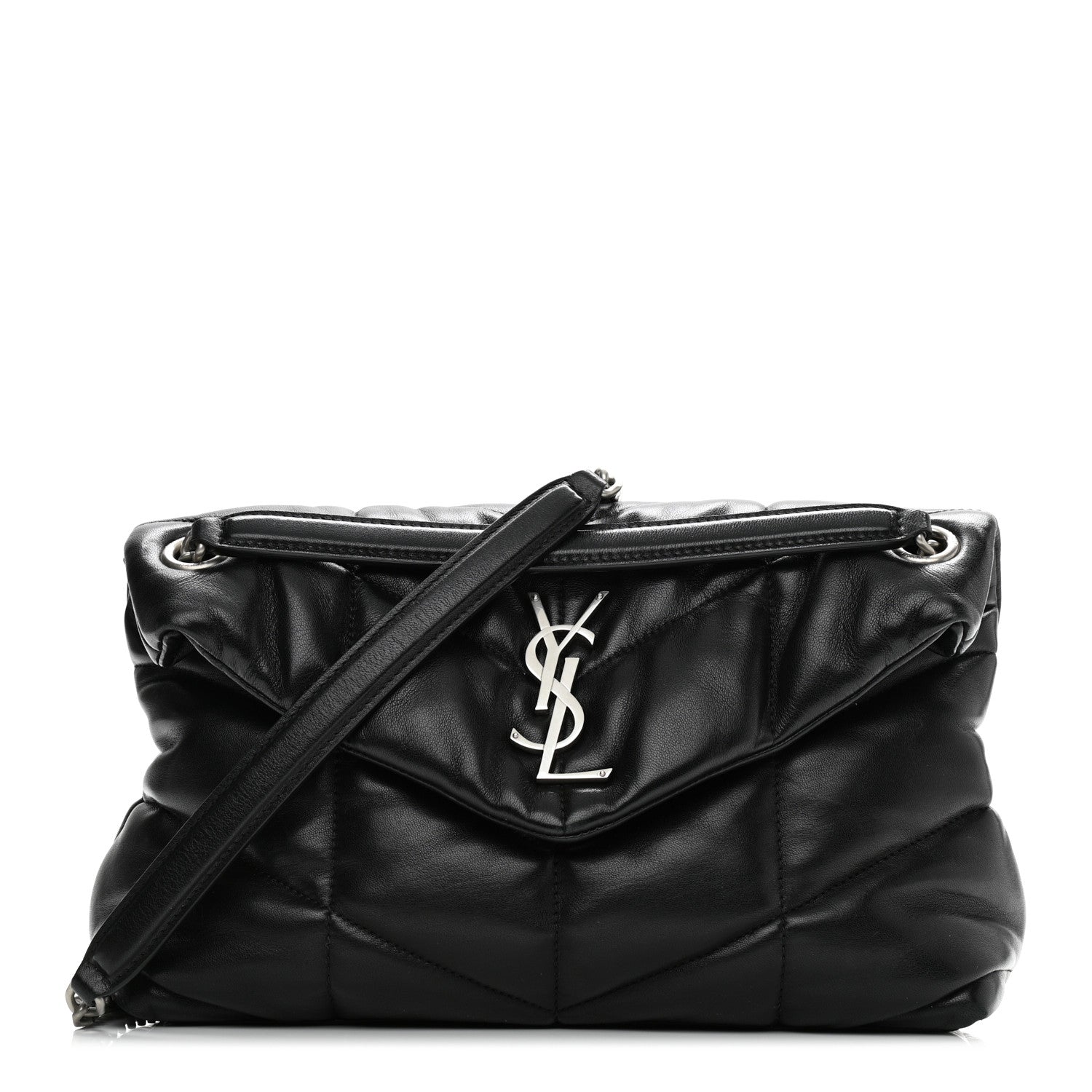 Saint Laurent Lambskin Quilted Small Loulou Puffer Monogram Chain Satchel Black 1 of 11