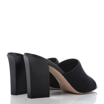 Christian Dior Cotton Embroidered D-Way Heeled Slide Sandal 39.5 Black 4 of 10