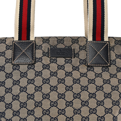 Gucci GG Monogram Medium Web Handle Bucket Tote Navy Blue 8 of 20