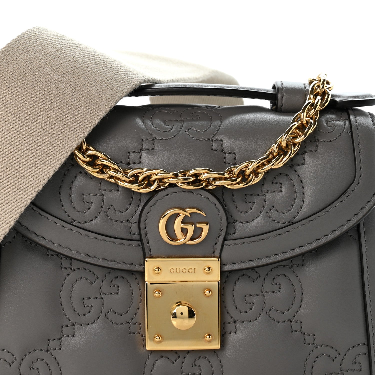 Gucci Calfskin GG Matelasse Mini Top Handle Shoulder Bag Grey 7 of 13