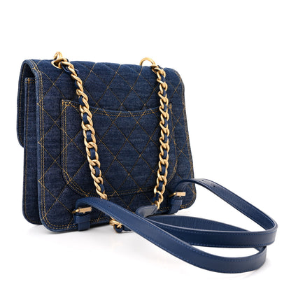 Chanel Denim Quilted Double You Backpack Blue Golden 3 of 12