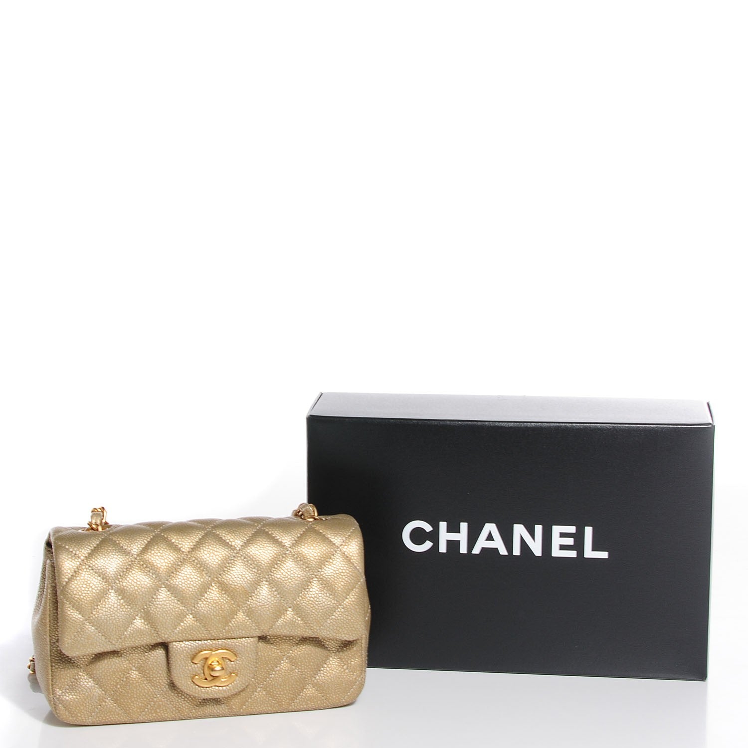 Chanel Pearly Caviar Quilted Mini Rectangular Flap Gold 9 of 9